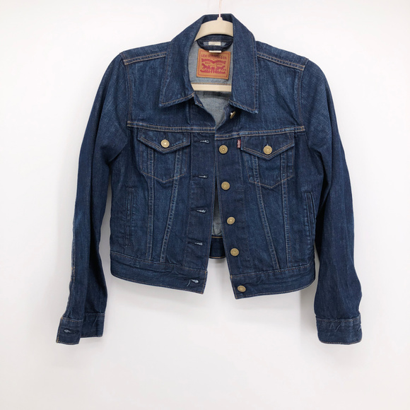 cropped dark wash denim jacket